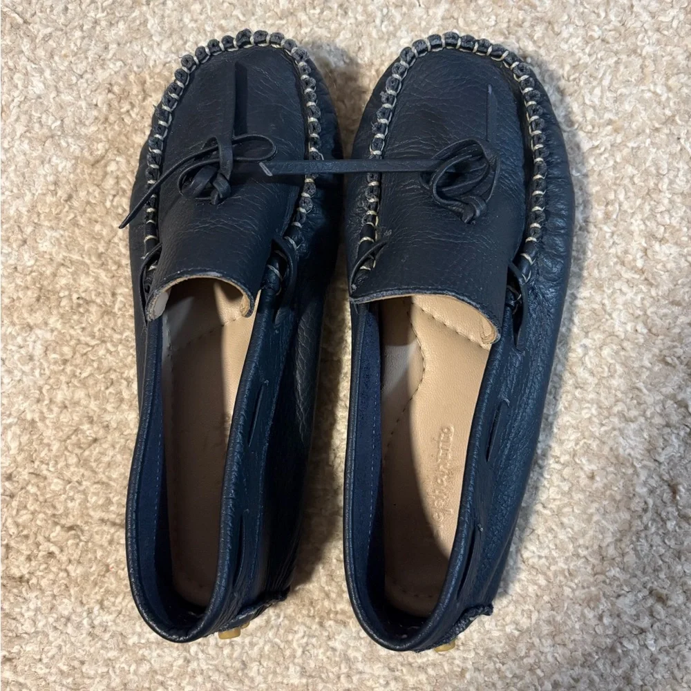 Elephantito Navy Blue Leather Moccasin Kids Shoes